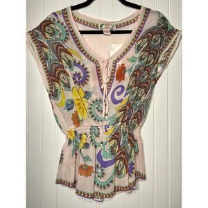 Flying Tomato Boho blouse top L floral bodice elastic waist sleeveless